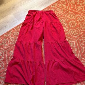 SHEIN Bright Red Elastic Waist Wide-Leg Pants